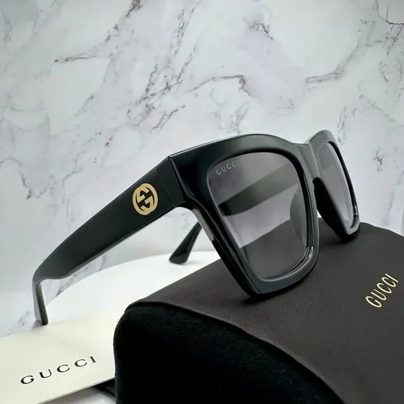 New GUCCI Sunglasses Black Gold Interlocking GG Logo 54-19-140 mm